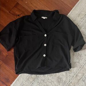 Black Button Up Crop Top